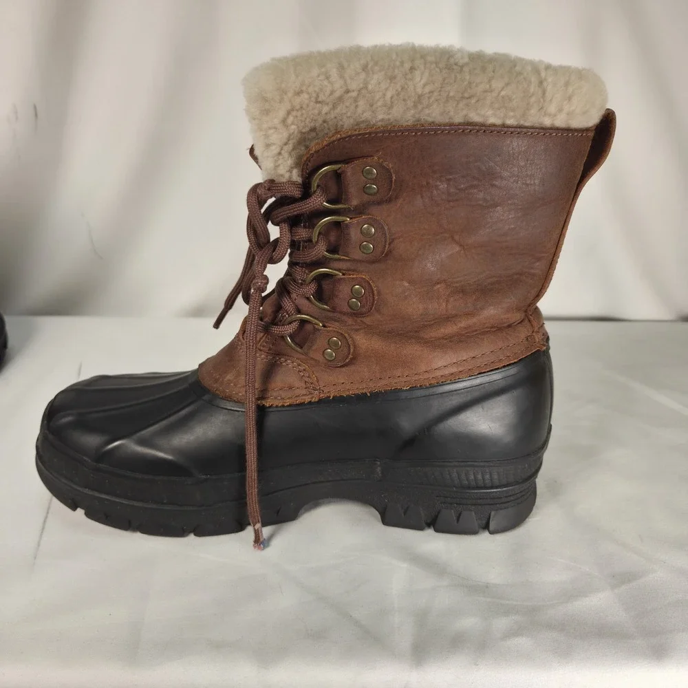 Polo Ralph Lauren Landen Leather Shearling Duck Winter Rain Boots Mens 7 Classic